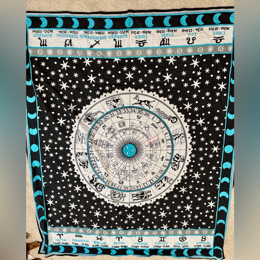 Astrological Black and Blue Wall Tapestry